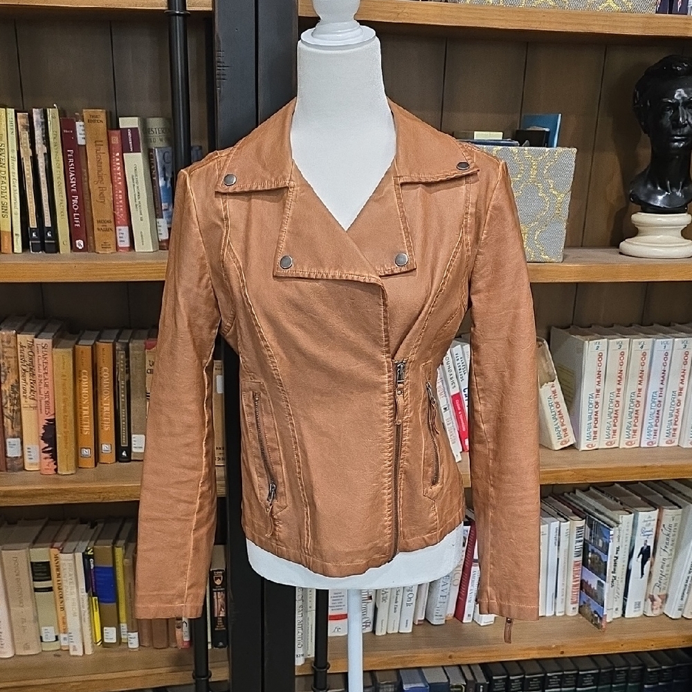 Max Studio Cognac Faux Leather Women's Jacket, Size Small